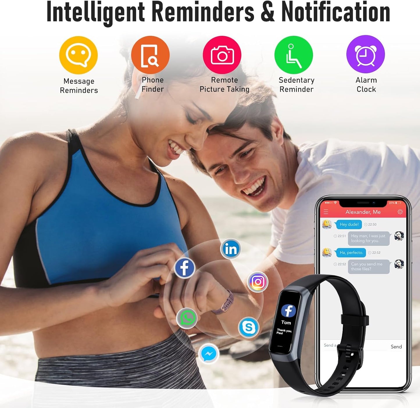 Fitness Tracker with 24/7 Heart Rate, Blood Oxygen Blood Pressure Sleep Monitor, Activity Trackers IP68 Waterproof,Step Counter Calorie Pedometer Health Smart Watch for Women Men (Black)