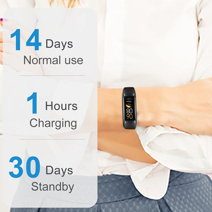 Fitness Tracker with 24/7 Heart Rate, Blood Oxygen Blood Pressure Sleep Monitor, Activity Trackers IP68 Waterproof,Step Counter Calorie Pedometer Health Smart Watch for Women Men (Black)