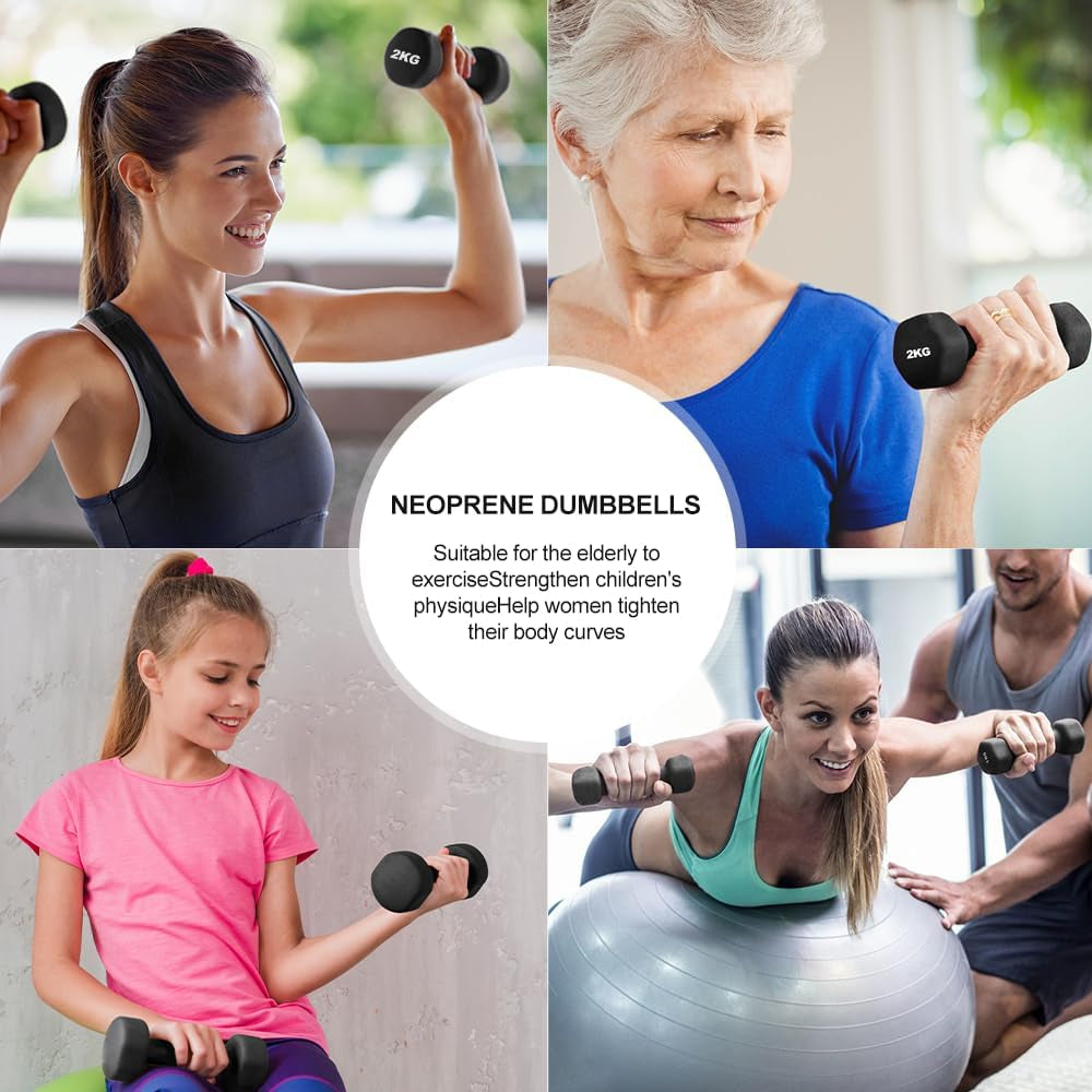 Neoprene Dumbbell Weights, Pair of Dumbbells for Home Gym, Sweat Resistant Non-Slip Hand Weights Set 2 X 1KG, 2KG, 3KG, 4KG, 5KG for Pilates, Aerobics, Strength Training