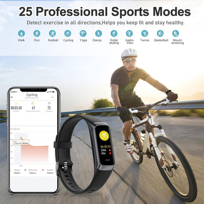 Fitness Tracker with 24/7 Heart Rate, Blood Oxygen Blood Pressure Sleep Monitor, Activity Trackers IP68 Waterproof,Step Counter Calorie Pedometer Health Smart Watch for Women Men (Black)