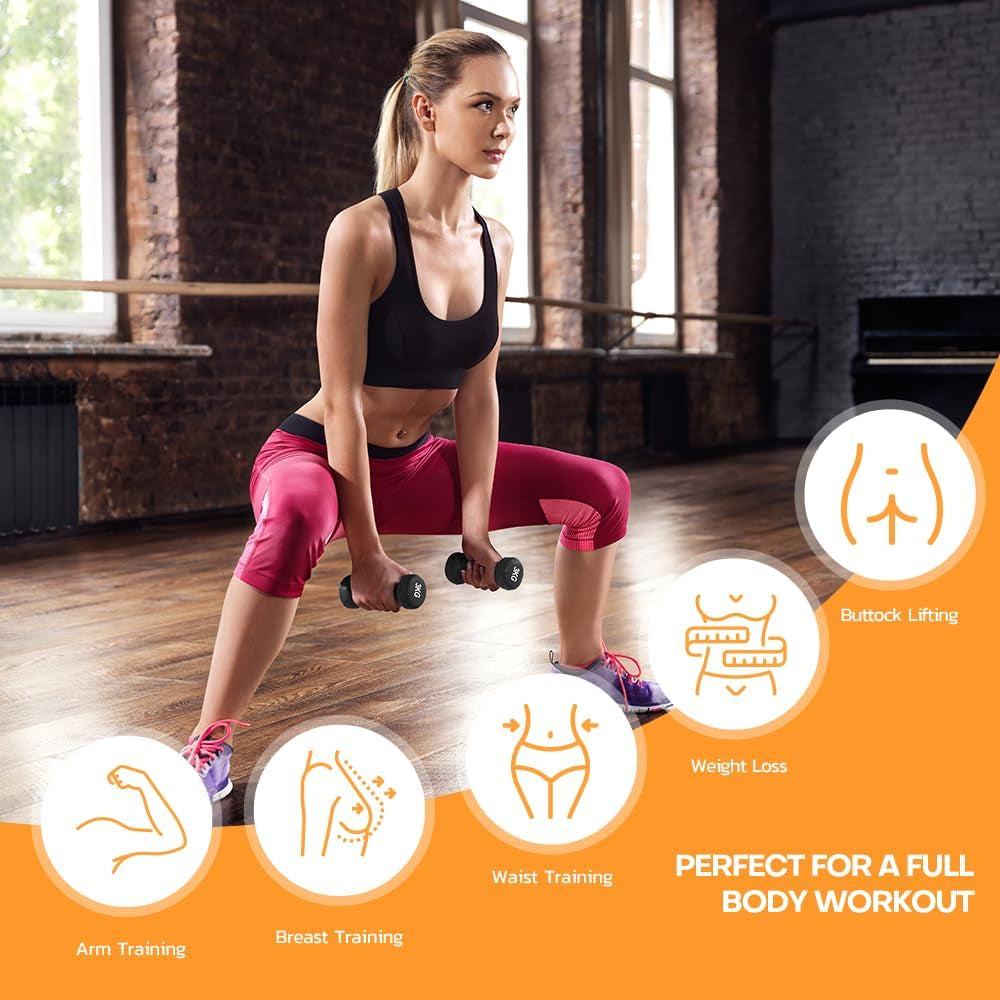Neoprene Dumbbell Weights, Pair of Dumbbells for Home Gym, Sweat Resistant Non-Slip Hand Weights Set 2 X 1KG, 2KG, 3KG, 4KG, 5KG for Pilates, Aerobics, Strength Training